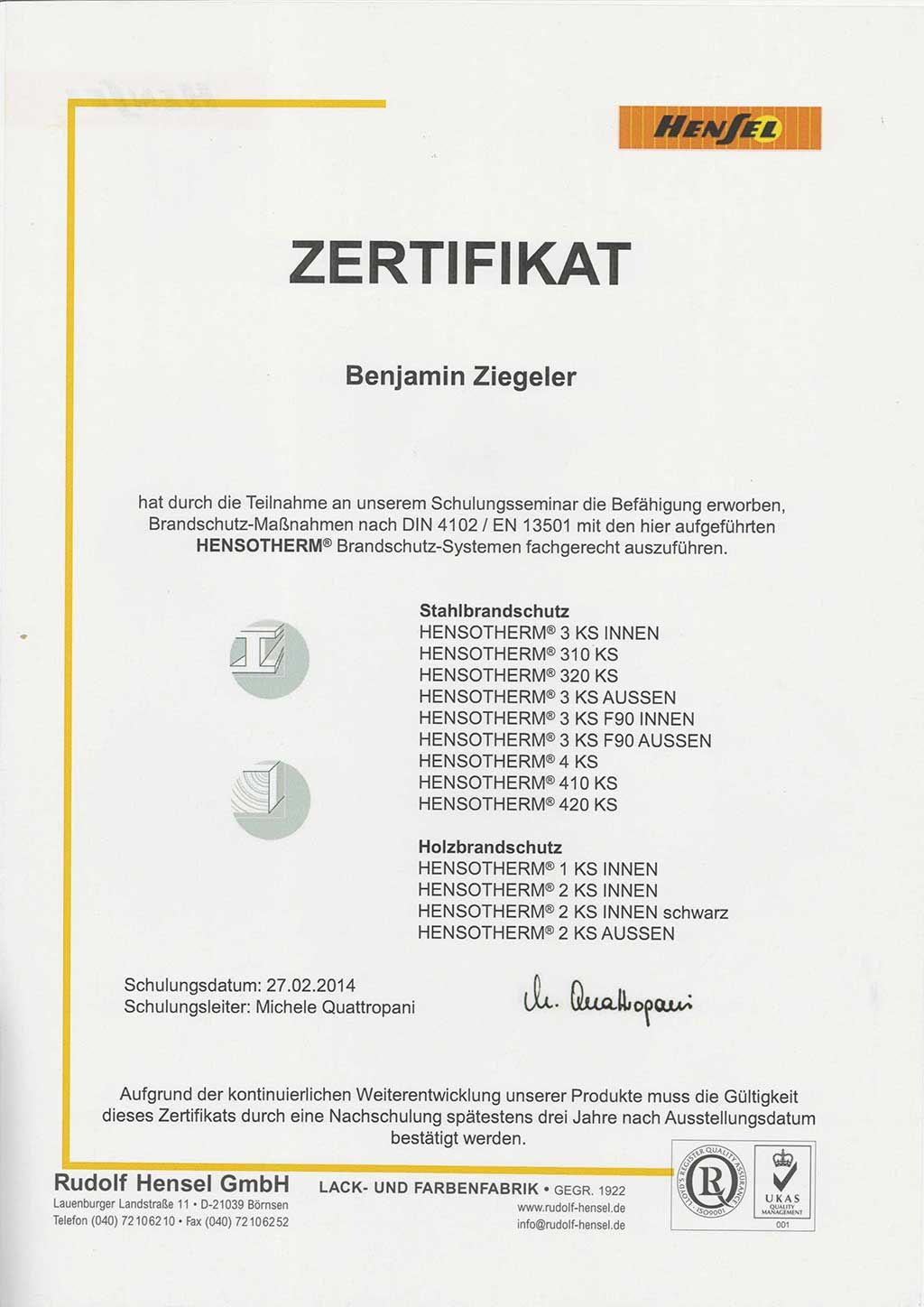 Brandschutzbeschichtung