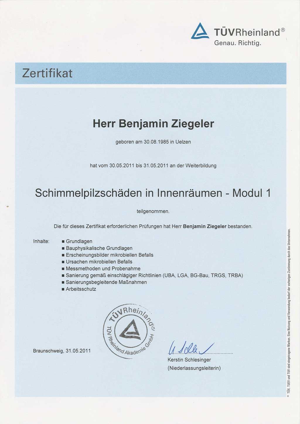 TÜV Rheinland Schimmelpilzschaeden